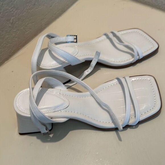 ASOS Women's 7 Strappy Block Heel White Faux Leather Square Toe Semi Formal New - Picture 5 of 11